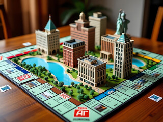 High-Detail Close-Up of Monopoly Game Hotels Representing Major U.S. Cities for Collectors and Gamers
