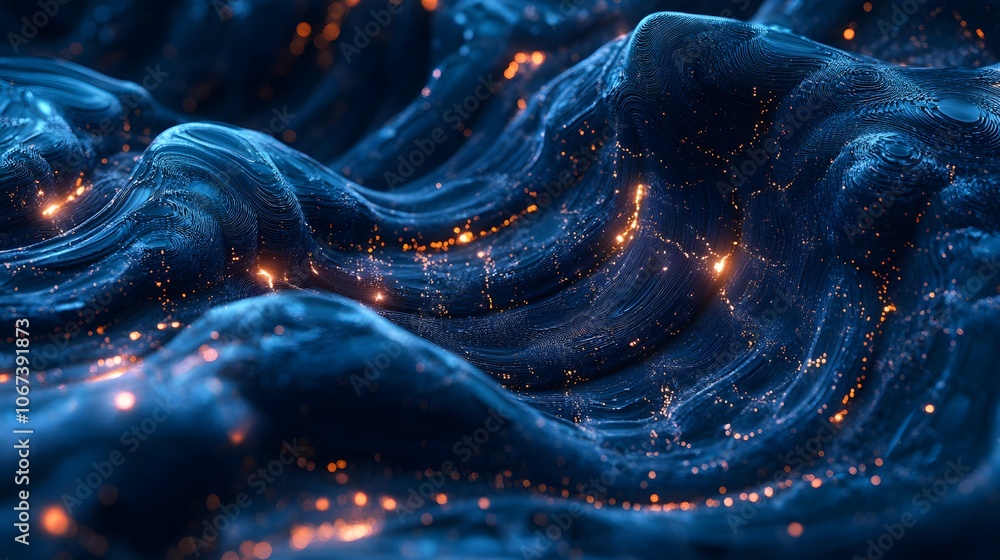 Poster Abstract visualization of a fearless AI algorithm, depicted as interwoven blue and black neural networks with glowing nodes, symbolizing intelligence and adaptability, 4k resolution
