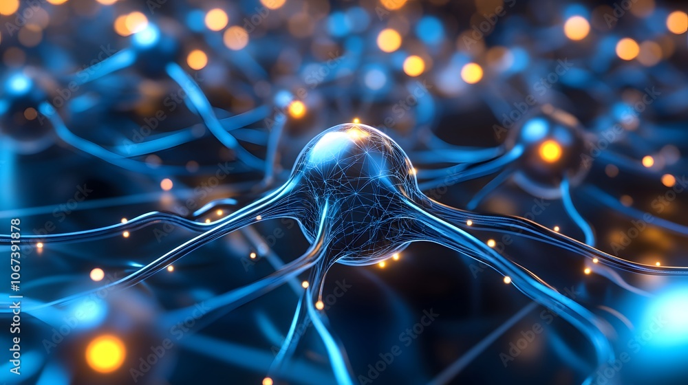 Poster Abstract visualization of a fearless AI algorithm, depicted as interwoven blue and black neural networks with glowing nodes, symbolizing intelligence and adaptability, 4k resolution