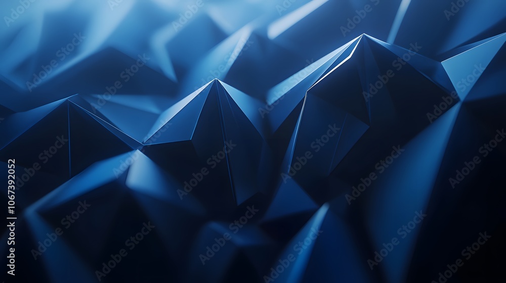 Poster Conceptual representation of a fearless AI system with layered geometric forms in deep blue tones, suggesting powerful, unyielding analysis, 4k resolution