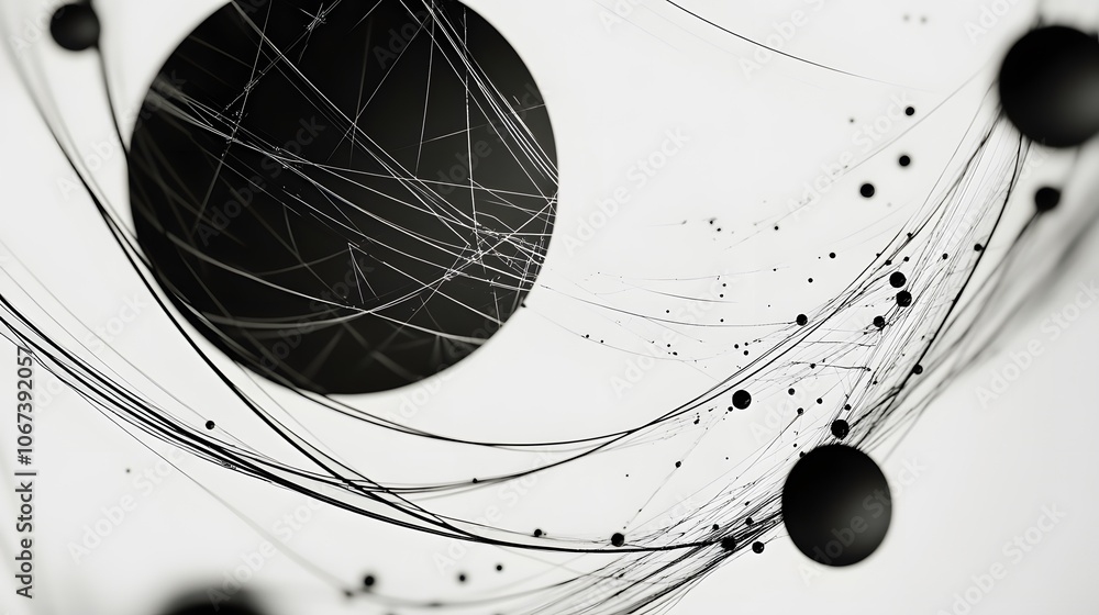 Poster Abstract composition of layered circles and lines forming a fearless AI network, with high-contrast elements suggesting bold data analysis, 4k resolution