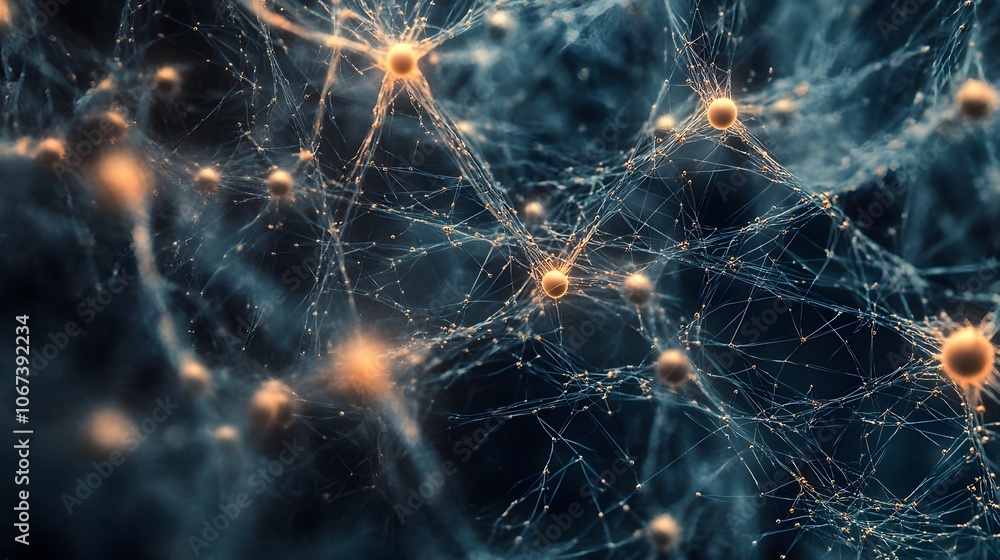 Poster Concept of a fearless AI algorithm represented by interconnected nodes forming a web of logic, indicating confidence in decision-making, 4k resolution