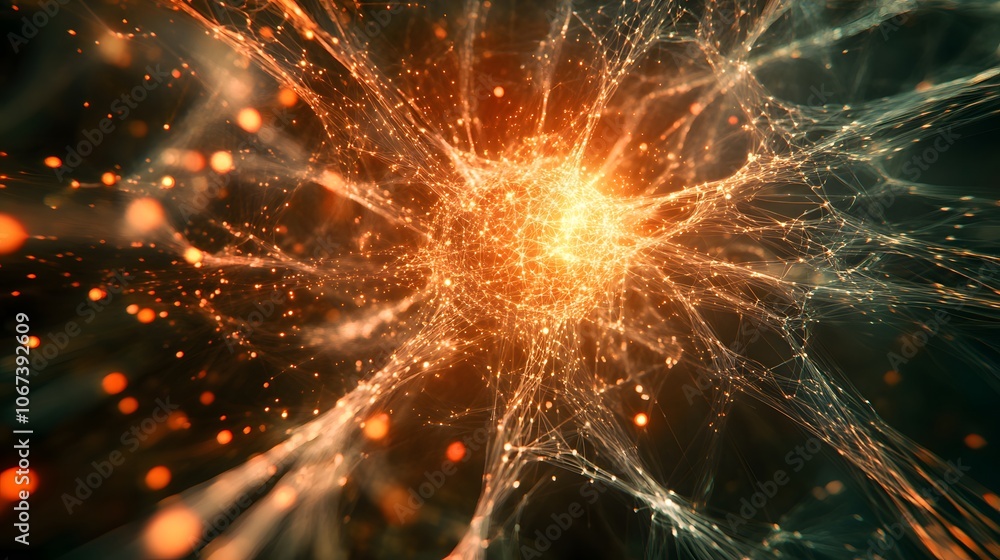 Poster Artistic representation of an AI system with bright, interconnected nodes, creating a fearless web of intelligence, 4k resolution