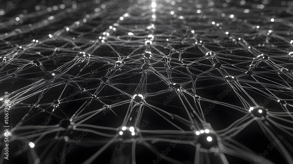 Poster Artistic view of AI neural networks with high-contrast lines and nodes, representing confident, resilient computing power, 4k resolution