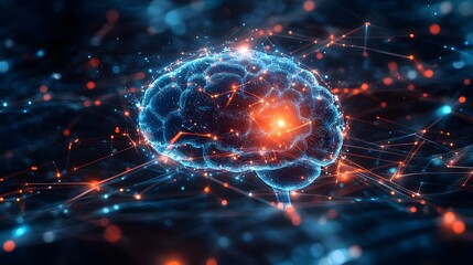 Digital representation of a fearless AI structure with overlapping shapes and glowing edges, symbolizing relentless learning, 4k resolution