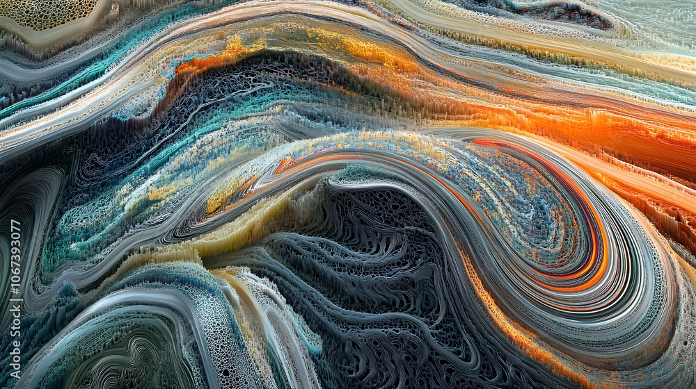 Aufkleber Visualization of fearless AI algorithms, with intricate, overlapping layers symbolizing layered processing, 4k resolution