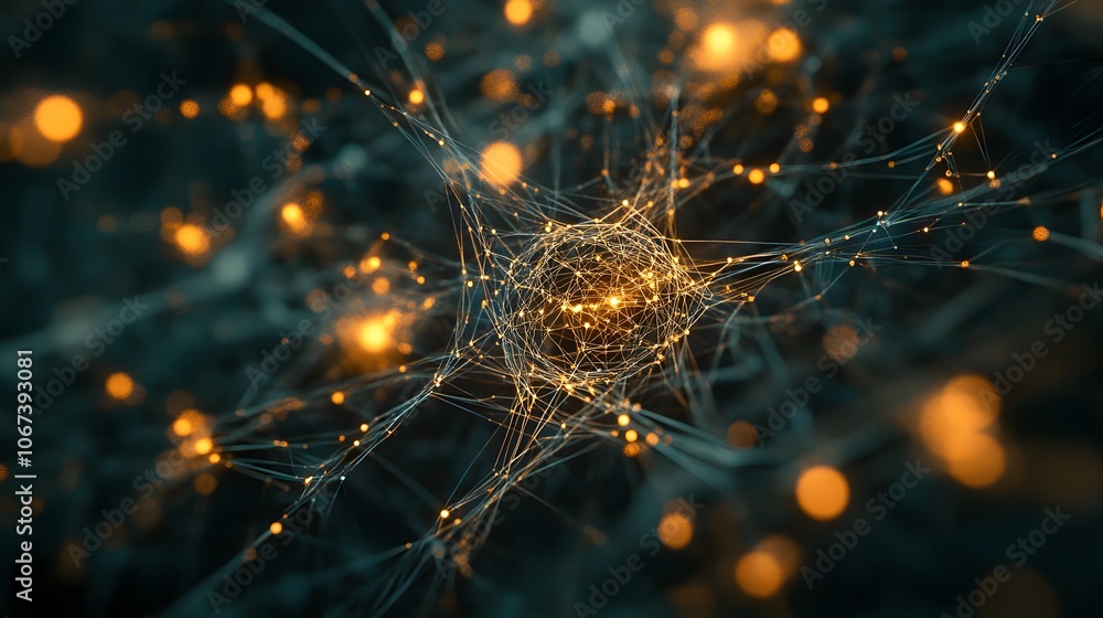 Poster Artistic representation of an AI algorithm with glowing, interconnected nodes and lines, evoking fearless exploration of data, 4k resolution