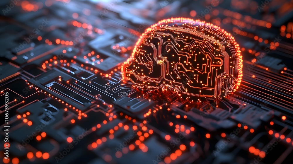 Poster Illustration of fearless AI circuits, with dynamic patterns showing continuous adaptability and intelligence, 4k resolution