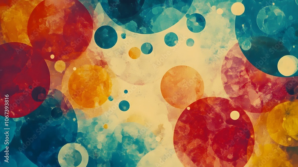 Poster Abstract background with overlapping circles and bright color bursts, radiating friendliness and joy, 4k resolution