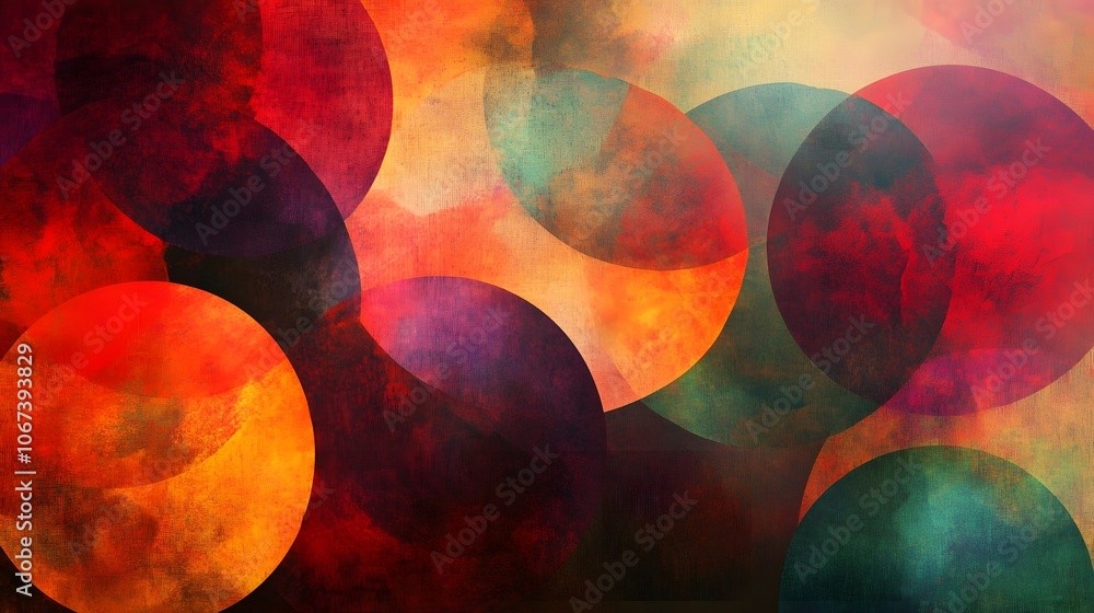 Poster Abstract background with overlapping circles and bright color bursts, radiating friendliness and joy, 4k resolution