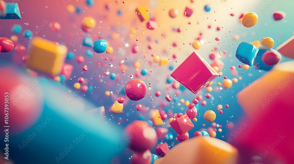 Poster Playful and fun abstract design with cheerful colors and geometric shapes scattered across, creating a light and funny vibe, 4k resolution