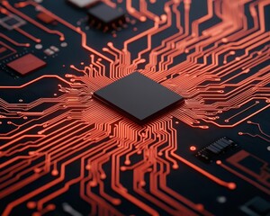 Circuit tree on a printed circuit board, roots and branches extending out, symbolic ecotech connection