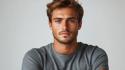 Fototapeta premium stylish young man in trendy tshirt showcased from front and back against a crisp white background for a fashion mockup