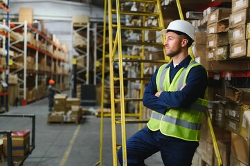 Shipment manager verifying all merchandise pallets in depot, providing merchandise distribution for...