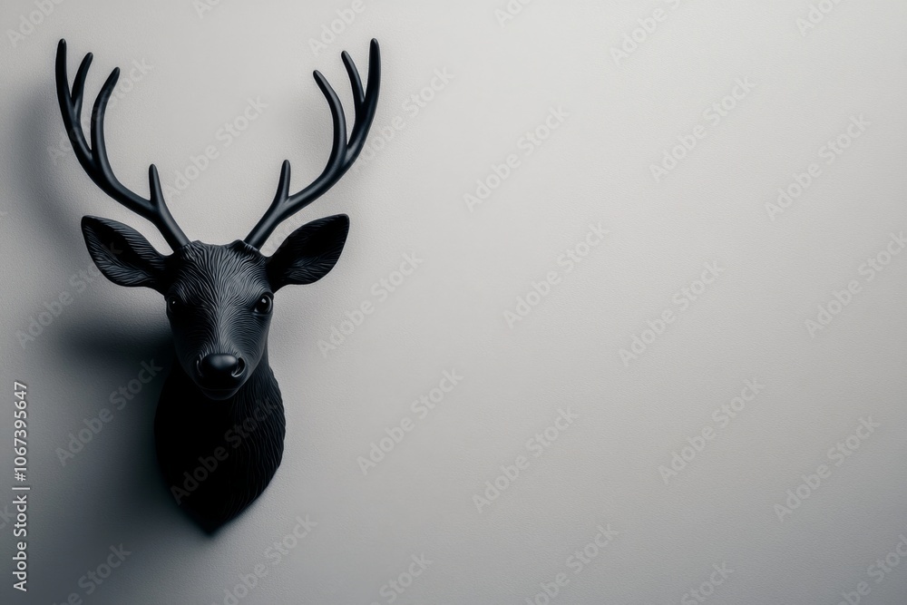 Poster a minimalist silhouette of a reindeer with simple antlers, standing on a plain white background