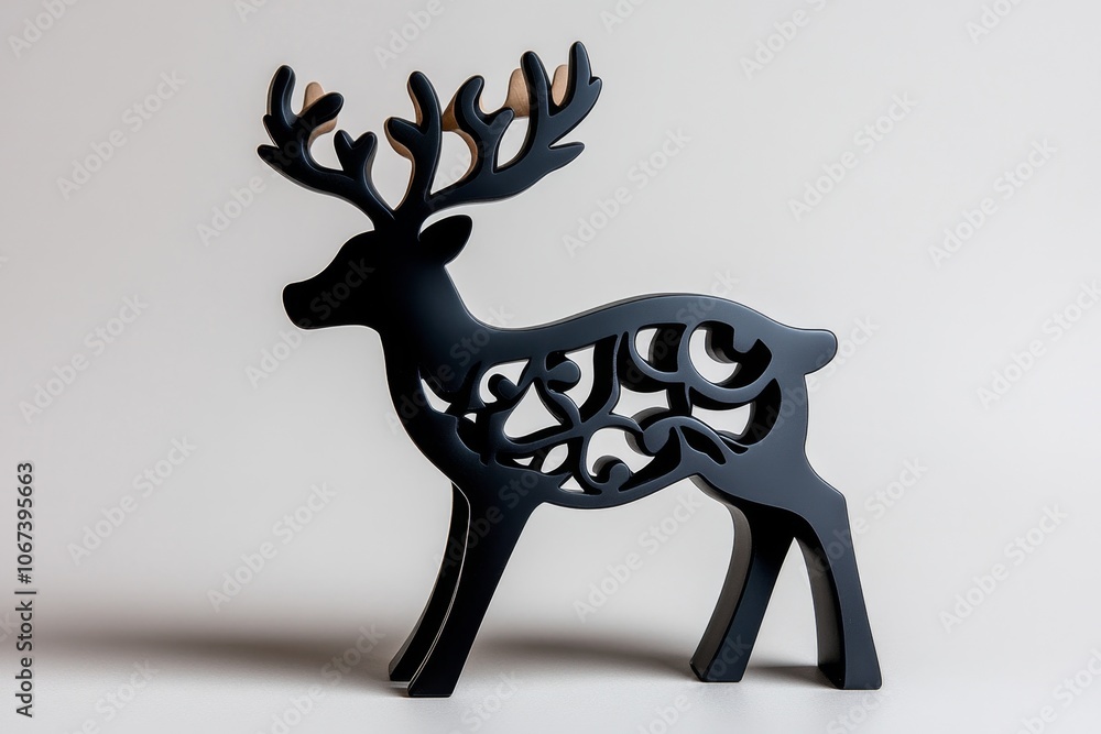 Poster a minimalist silhouette of a reindeer with simple antlers, standing on a plain white background