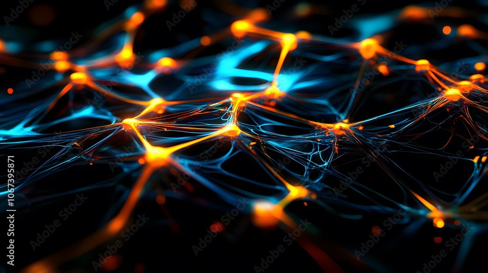 Leinwandbilder Artistic rendering of a neural network with glowing edges and bright intersections, symbolizing advanced computational intelligence, 4k resolution