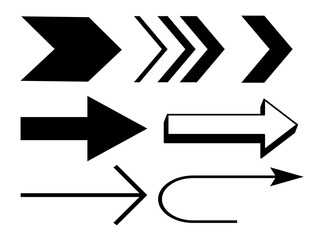 Arrow icon set. Collection different arrow signs. Black arrows icons. Different cursor arrow on white background.