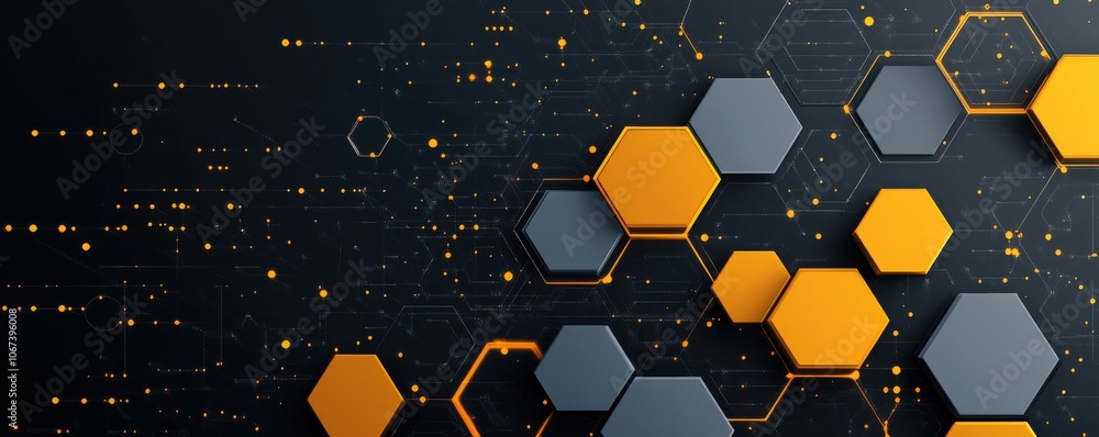 Poster abstract geometric wallpaper with gray and yellow hexagonal patterns