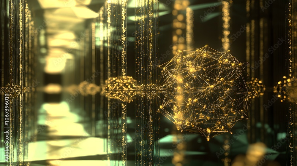 Poster Conceptual abstract of an innovative ML system with geometric patterns and nodes forming layers, representing adaptability and precision, 4k resolution