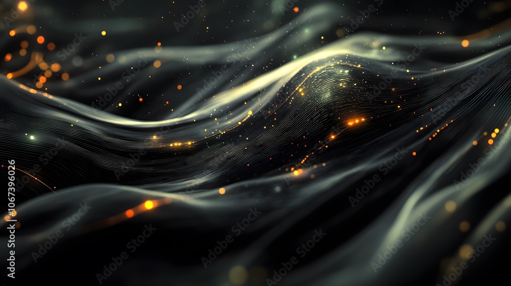 Poster Abstract depiction of machine learning as flowing lines and glowing points, representing the continuous learning process, 4k resolution