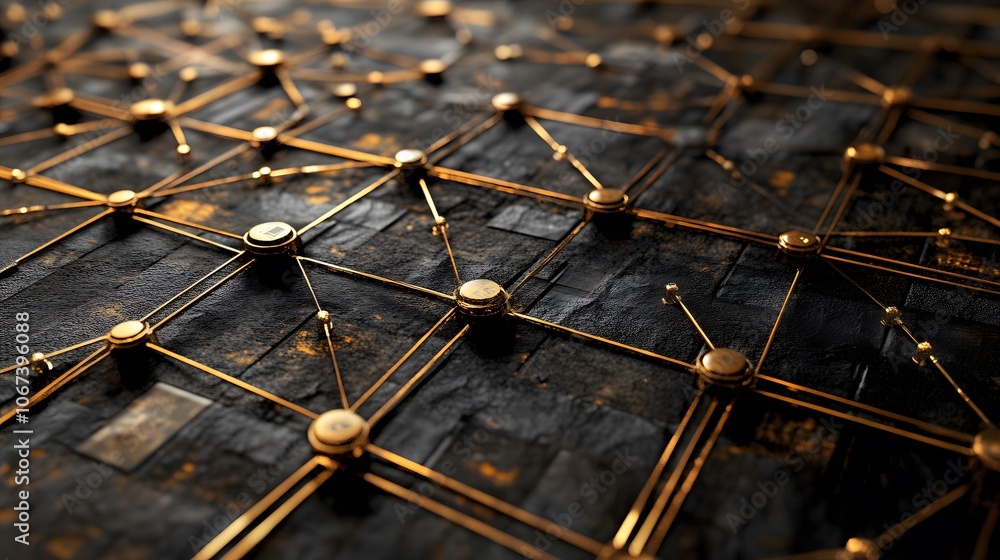 Leinwandbilder Abstract illustration of an ML network with layered grids and intersecting pathways, capturing the complexity of data analysis, 4k resolution