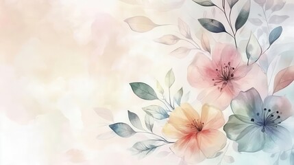 Obraz premium whimsical floral greeting card design features cute watercolor flowers and delicate leaves, perfect for invitations or spring celebrations, in soft pastel tones