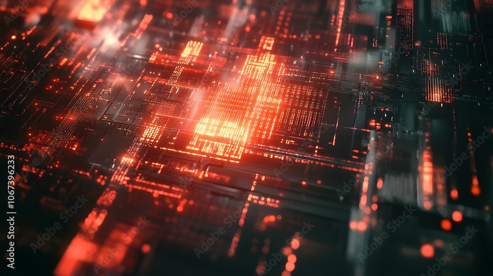 Fototapete Futuristic abstract design of a machine learning algorithm with radiant nodes forming interconnected grids, illustrating precision and power, 4k resolution