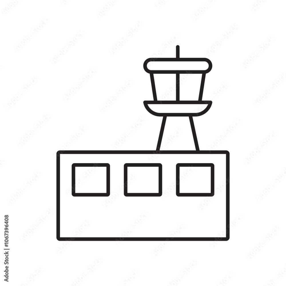 Poster flight control tower icon simple black line style.