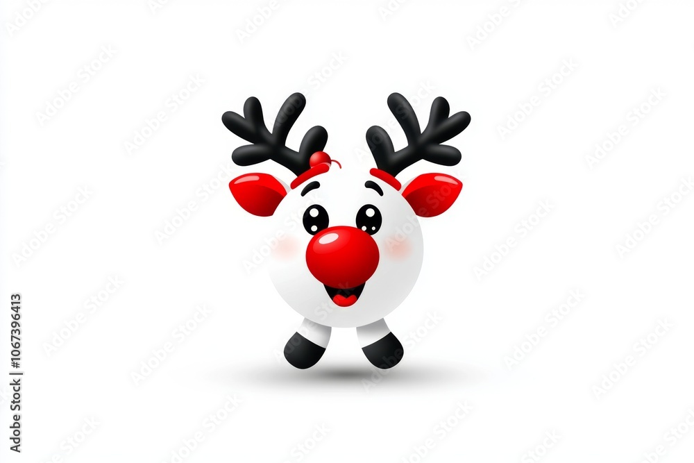 Poster a reindeer icon with simple lines and rounded antlers, centered on a plain white background