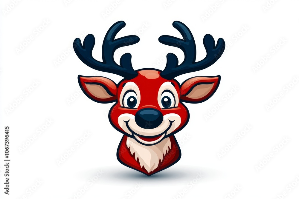 Poster A reindeer icon with simple lines and rounded antlers, centered on a plain white background