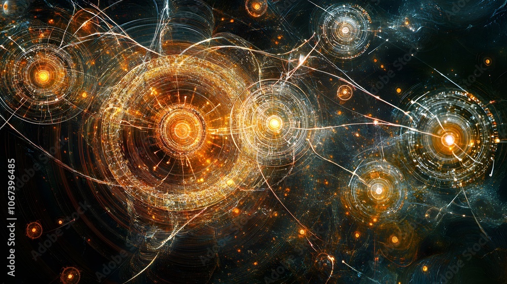 Aufkleber Conceptual image of an ML system as radiating circles with interconnected nodes, symbolizing deep data insights, 4k resolution