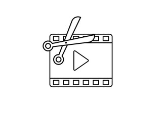 video editor and video cropper. adjustment or cropping of video frames. film tape symbol with scissors. software, applications, or services. symbol or icon