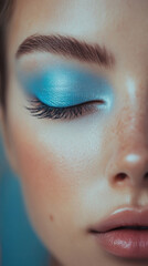 Fototapeta premium Elegant beauty with pastel blue eyeshadow - makeup inspiration for modern styles
