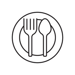 Spoon and fork icon simple black line style.