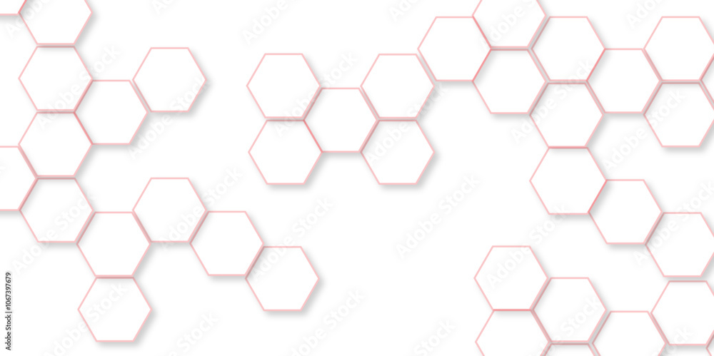 Poster Geometric Elegance Hexagonal Pattern Background. 3D Futuristic honeycomb technology white background with shadows. Realistic geometric Structure mesh cells texture. modern futuristic wallpaper. 