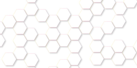 Geometric Elegance Hexagonal Pattern Background. 3D Futuristic honeycomb technology white background with shadows. Realistic geometric Structure mesh cells texture. modern futuristic wallpaper. 