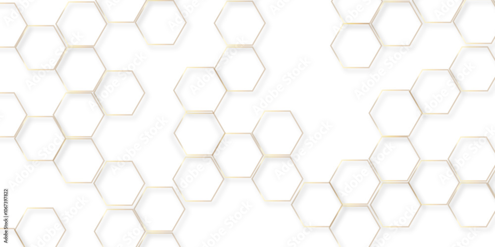 Poster Modern simple style seamless pattern with hexagonal graphic design. Geometric art deco texture mosaic white background. abstract molecular structures in technology, wallpaper background, vector.	