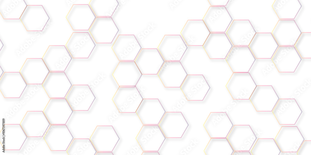 Poster Modern simple style seamless pattern with hexagonal graphic design. Geometric art deco texture mosaic white background. abstract molecular structures in technology, wallpaper background, vector.	