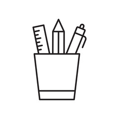Pencil holder icon simple black line style.