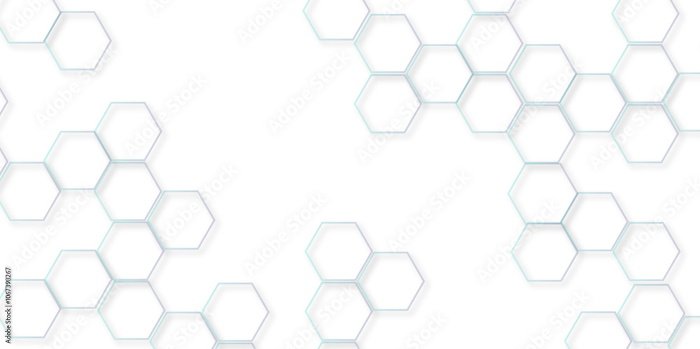 Poster Modern simple style seamless pattern with hexagonal graphic design. Geometric art deco texture mosaic white background. abstract molecular structures in technology, wallpaper background, vector.	