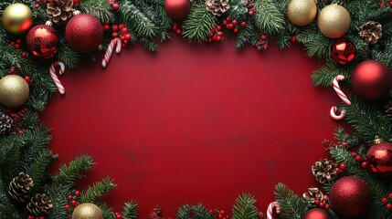 Festive Christmas Frame with Ornaments and Decorations