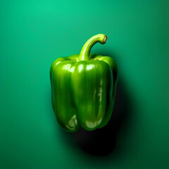 Green bell pepper on vibrant green background