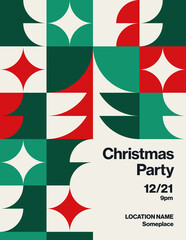 Naklejka premium Christmas party poster vector template layout. Seasonal festive event flyer with pattern or patchwork illustration.