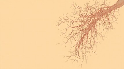 Obraz premium Minimalist Tree Roots and Branches on Beige Background