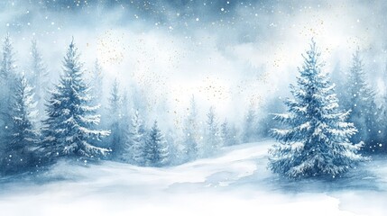 Obraz premium Dreamy Christmas night in watercolor, with soft blue strokes and gentle star-like dots in gold, evoking a magical winter sky.