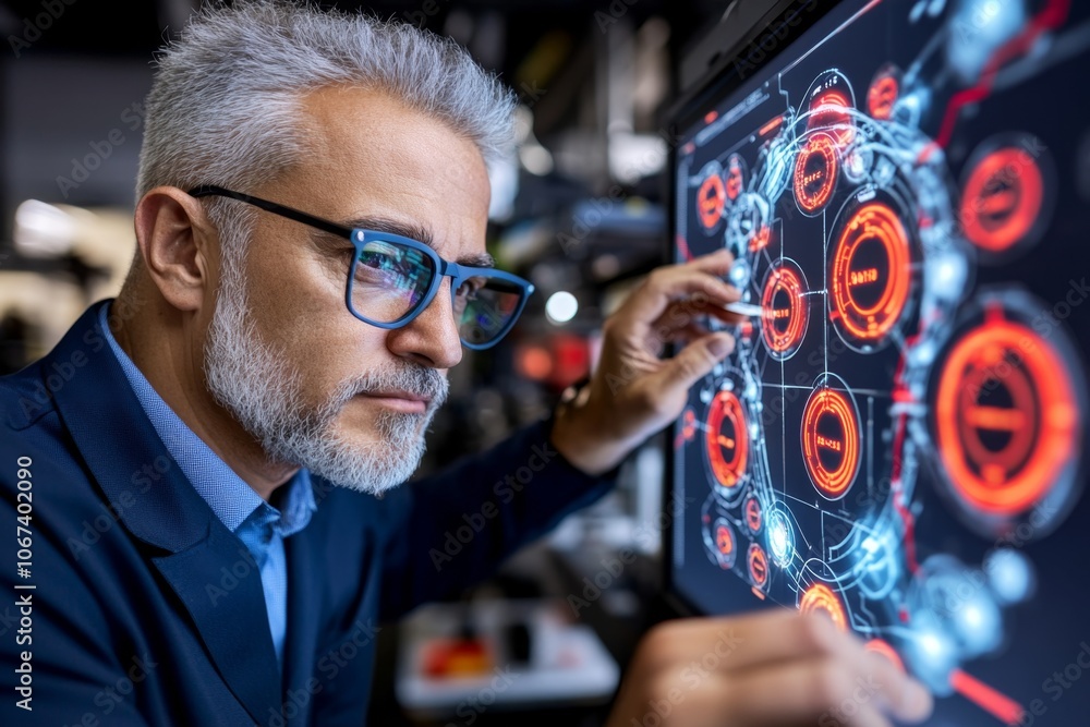 Aufkleber Cyber analyst studying an encrypted message on a screen with cryptographic symbols, showing data security efforts