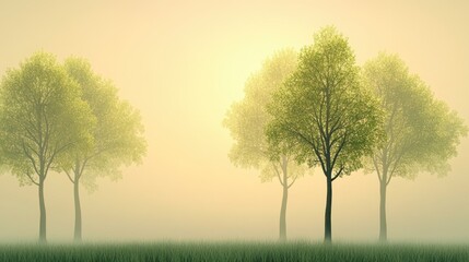 Fototapeta premium Minimalist Tree Silhouettes in Soft Green Lighting