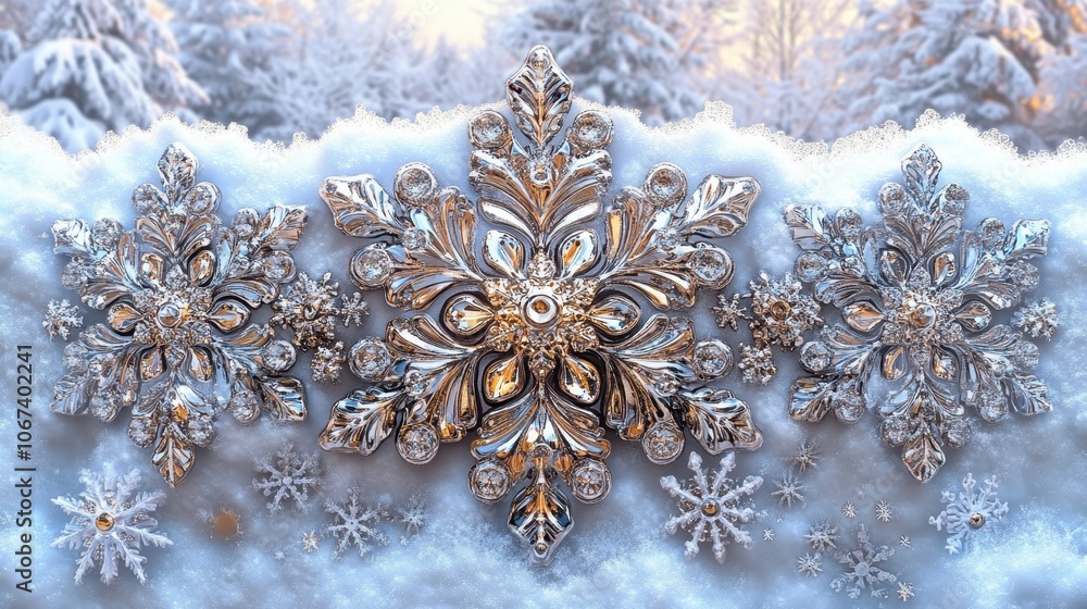 Poster elegant snowflake patterns on a winter background