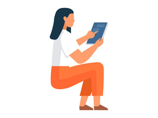 Woman holding tablet PC during online video conference call. Businesswoman using device, business girl sending message at virtual internet communication. Person controls mechanisms using software